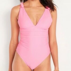 🟤NWT OLD NAVY Ruched Deep V-Neck One-Piece Swimsuit in Pink XL